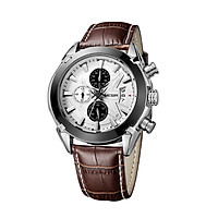 Megir Branded New Fashion Man Watch Genuine Leather Band 3 Small Dials Quartz Wristwatch Analog Display Date Chronograph