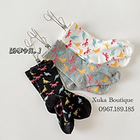 Set 3 Đôi Tất Cao Cổ Khủng Long AiDuMini Cao Cấp Cho Bé Từ 1 - 12 tuổi | Tất Bé Trai Bé Gái Hoạt Hình siêu đẹp