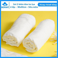 Set 2 Khăn Tắm Bonny 4 Lớp 90x90Cm Chất Liệu Tre Lụa Mềm Mại Kháng Khuẩn Siêu Thấm Hút An Toàn Cho Da Bé (Hàng Cao Cấp)