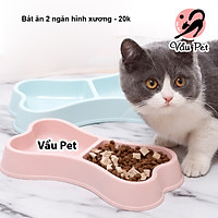 Bát ăn 2 ngăn hình xương cho chó mèo thú cưng (Màu ngẫu nhiên)