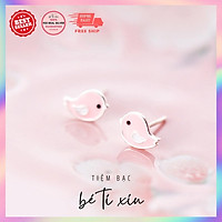 Bông tai bạc chú chim hồng xinh xắn, cam kết 100% bạc 925, trang sức Hàn Quốc tinh tế - Tiệm Bạc bé tí xíu