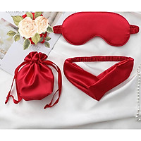 Set Bịt Mắt Ngủ Miếng Che Mắt Ngủ Lụa Kèm Bờm Tóc Có Túi Đựng