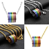 2 Pieces Stainless Steel Rainbow LGBT Lesbian Gay Pride Pendant Necklace