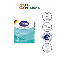 Bao cao su Ritex Magic nhạy cảm diệu kỳ, an toàn cho da nhạy cảm hộp 3 bao - Hàng nhập khẩu chính hãng