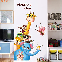 Decal dán tường động vật vui vẻ cho bé Happy time mẫu mới XH9306