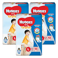 Combo 3 Gói Tã Quần Huggies Dry Gói Đại L48 (48 Miếng) - Bao Bì Mới