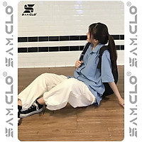 Áo sơ mi nữ cổ bẻ tay lỡ dáng ulzzang freesize form rộng unisex TRƠN MÀU XANH DƯƠNG