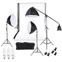 Photography Studio Lighting Softbox Photo Light Muslin Backdrop Stand Kit With Three 60Cm Octagon Softbox Cantilever