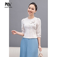 Áo Sơ Mi Nữ Tay Lỡ NK Fashion Thiết Kế Tay LỡTrẻ Trung Phối Cúc Bọc Hoa Cổ Độc Đáo NKSM2110007