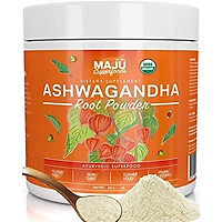 MAJU's Ashwagandha Powder - Organic Root, Supplements Anxiety Relief, Feel Good Mood, Use in India Moon Milk, Adaptogenic Natural Herbs w/Protein for Depression, Best Pure Ashwaganda to Extract, 170g