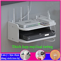 Kệ treo tường, kệ đặt modem wifi, đầu thu kỹ thuật số, remote, điện thoại, chất liệu gỗ Pitech cao cấp màu trắng