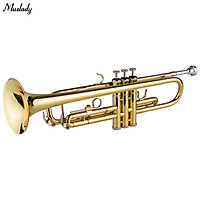 Muslady TR-100 B flat Standard Student Trumpet Bb Key Brass Gold Lacquer Trumpet with Hard Case Straps 7C Mouthpiece
