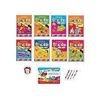 Combo 8 quyển Tập tô màu mẫu giáo + Tặng kèm 1 Hộp bút màu