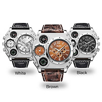 Men Business Quartz Watch Stylish Luxury Leather Watchband Two Time Zones Wristwatch