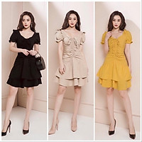 Đầm 2 tầng nhún thân thắt nơ