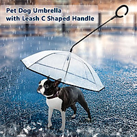 Pet Dog Umbrella with Leash C Shaped Retractable Steering Handle Transparent Umbrella for Walk Dog Protect Pets in Rainy
