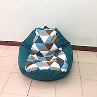 Ghế xốp dáng lê họa tiết , cỡ M, thô canvas mix tone Xanh (đã có sẵn hạt xốp)