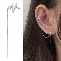 Bông tai nữ Miuu Silver, khuyên tai bạc dáng dài kẹp vành Heartbeat Earcuff