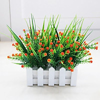 Hàng rào gỗ cắm sẵn hoa giả, cây cỏ nhân tạo trang trí kệ tủ, bàn làm việc