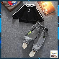 Quần áo cho bé trai, quần jean + áo nỉ da cá trẻ em co giãn 4 chiều, mềm mại từ 7-27kg. Mã JEAN A