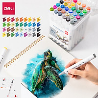 Deli 36/48/60pcs Color Markers Triangle Drawing Pens Double-end Color Painting Pen Quick Drying Permanent Oil Marker DIY Sketching Pens Drawing Stationery Supplies With Storage Organizer