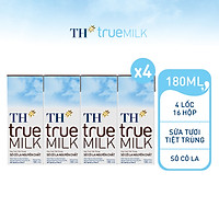 4 Lốc sữa tươi tiệt trùng sôcôla nguyên chất TH True Milk 180ml (180ml x 4 hộp)