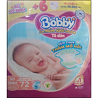 Tã Dán Bobby Sơ Sinh 72 (72 Miếng Size XS) + 6 Miếng Tã Quần Size S