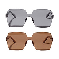2 Pcs Women's Oversized One-piece Sunglasses Rimless Sun Glasses Party