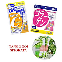 Combo Viên Uống Collagen - Vitamin C DHC Nhật Bản 30 Ngày (Tặng Kèm 2 Gói Bột Cần Tây Sitokata)