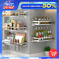 Kệ Gia Vị Dán Tường Inox Nhà Bếp Tiện Lợi, Giá Treo Dụng Cụ Chất Liệu Thép Không Gỉ Cao Cấp, Siêu Chịu Lực 30kg (Tặng Kèm Keo Dán Chuyên Dụng)
