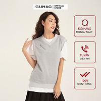 Áo ghi lê nữ phối khóa GUMAC màu xám freesize, phong cách Hàn Quốc AB1158