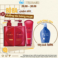 Bộ Ba Chăm Sóc Tóc Dưỡng Tóc Bóng Mượt TSUBAKI Gội Xả (490ml/chai) + Kem Xả 180g