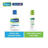 Combo Sữa rửa mặt Cetaphil Gentle Skin Cleanser 250ml + Kem dưỡng ẩm và chống nắng cho da mặt CETAPHIL SPF15 118ml