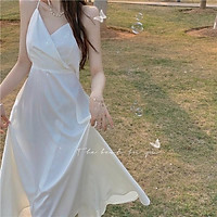 Đầm công chúa Ulzzang hai dây trễ vai dáng dài