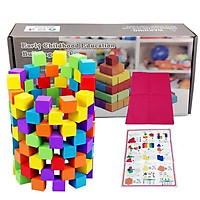 Bộ 100 Khối Gỗ Lập Phương 25mm sơn nhiều màu an toàn cho bé 3 tuổi - Đồ chơi Montessori giúp bé phát triển tư duy