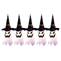 5PCS Halloween Witch Hat Hanging Light Ghost Wizard Hat Shaped LED Ghost Lamp Battery-Powered Hanging Flashing Witch
