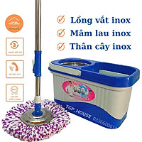 Combo thùng lau nhà TT 360 độ Mâm lau và Lồng vắt bằng Inox, Tặng kèm 2 bông lau