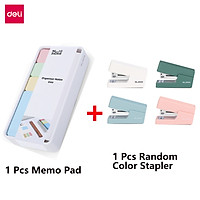 Deli Stationery Set Colorful Sticky Notes Diary Book Creative Tab Sticker Home Warm Remind Memo Pad Portable Mini Stapler Office Hand-held Labor-saving Staplers School Binding Tool Writing Supplies Kit