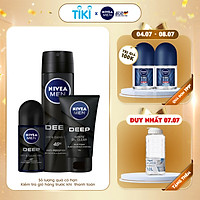 Bộ 3 sản phẩm Xịt và Lăn Ngăn Mùi NIVEA MEN DEEP Than Đen Hoạt Tính (Xịt 150ml - 80027 & Lăn 50ml - 80031) & Sữa Rửa Mặt NIVEA MEN DEEP Than Đen Hoạt Tính Hút Nhờn Sáng Da (100G) - 84415