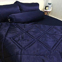 Bộ Chăn Trần Bông Ga Gối Phi Lụa 5 Món Cao Cấp Lan Bedding Màu Xanh Đen