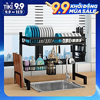 Kệ chén bát đa năng VANDO bằng thép carbon không gỉ, chống xước, sơn đen tĩnh điện, giá bát trên bồn rửa ráo nước cho nhà bếp sạch sẽ