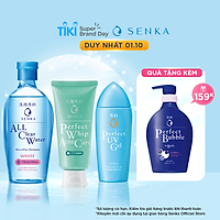 Bộ sản phẩm Senka làm sạch và chống nắng dành cho da mụn (Tẩy trang Senka White 230ml + Sữa Rửa Mặt Senka Acne 100g + Gel chống nắng Senka UV Gel 80ml)