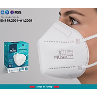 MUSK KHẨU TRANG Y TẾ 5 LỚP N95 / FFP2 Nhập Khẩu Châu Âu Turkey, Phòng Tránh Lây Nhiễm Vi Khuẩn, Virus, Bệnh Hô Hấp, Hoá Chất, Phòng Thí Nghiệm, Bệnh Viện, Môi Trường Y Tế, Bụi Khuẩn Độc Hại. LỌC VI KHUẨN, VIRUS 99%. Hộp 10 Chiếc Màu Trắng