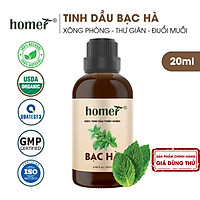 Tinh dầu thiên nhiên Bạc Hà Homer - Dung tích 20ml / 100ml - Đạt chuẩn kiểm định cao cấp - An toàn cho sức khỏe - Đa công dụng