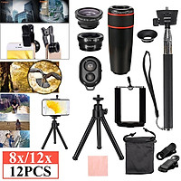 8X/12X 12PCS Telephoto Mobile Phone Lens Universal Detachable Clip-on Lens Wide