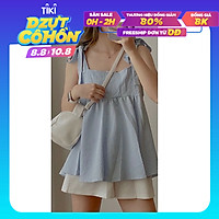 Set áo 2 dây babydoll buộc nơ kèm quần short điệu đà