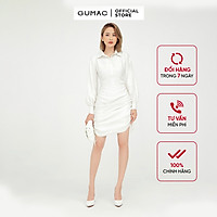 Đầm sơ mi nữ dáng ôm thiết kế rút sườn kết hợp tay dài phối măng sết GUMAC DB5125