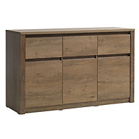 Tủ chén đĩa JYSK Vedde 3 cánh 3 ngăn kéo gỗ công nghiệp màu sồi 130x79x43cm