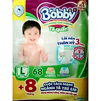 Tã quần Bobby - Đệm Lưng Thấm Mồ Hôi L68 (68 miếng) - Tặng 8 miếng trong gói
