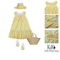 Váy đầm thun cho bé gái mùa hè mầu vàng cổ sen dây nơ KIKA- Size 11-45kg - K140